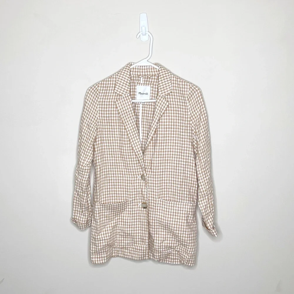 Madewell Linen Dorset Blazer in Gingham Check - Picture 3 of 7